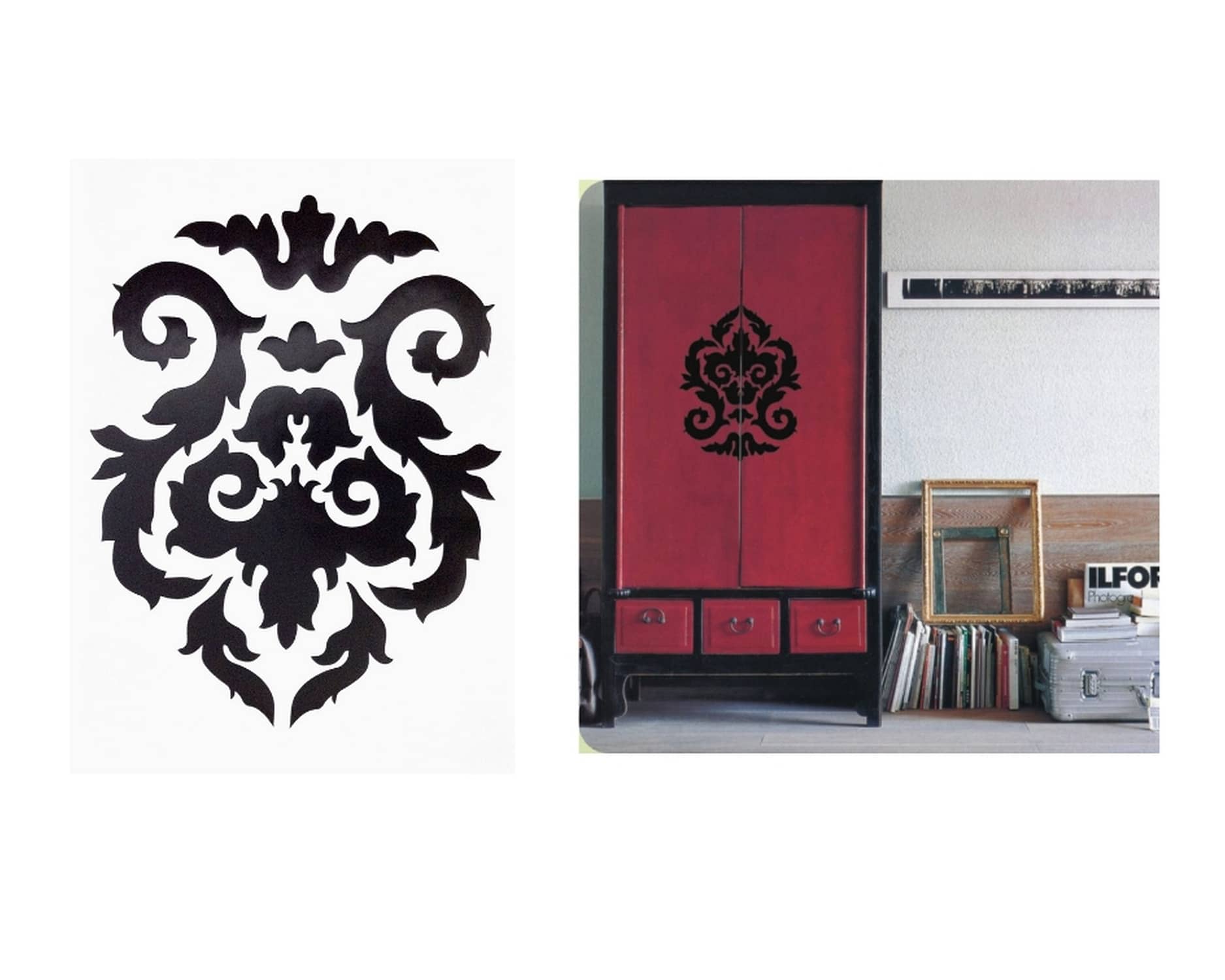 Duvar Süsü (Sticker) Siyah Çiçekli Şeffaf Filmli Pvc 48x33x0,5cm Ert